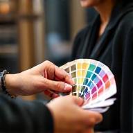 Consultora mostrando paleta de colores a clienta